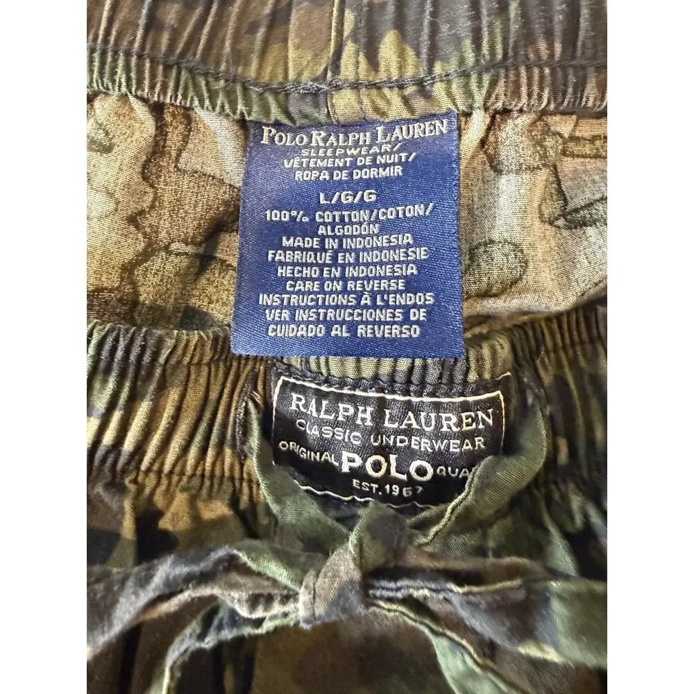 Polo Ralph Lauren Sleepwear Drawstring Pants Mens L Green Camo Loungewear Cotton